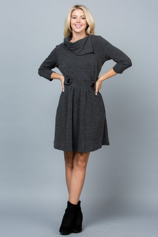 Gray Long Sleeve Mini Sweater Dress