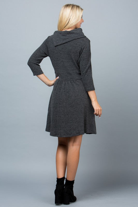 Gray Long Sleeve Mini Sweater Dress