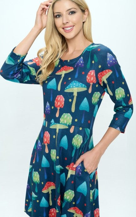 Mushroom Print Sweater Dress