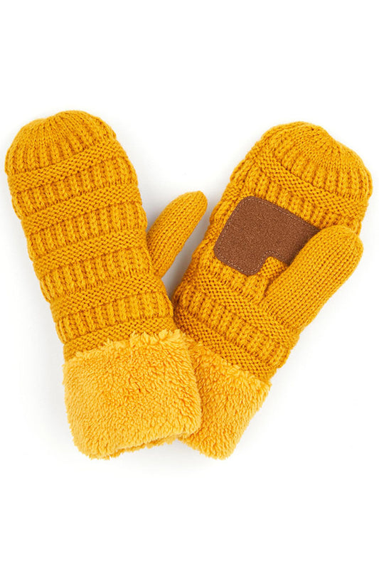 Rib Knit Fuzzy Lining Mitten - Available in Multiple Colors