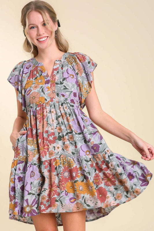 Floral Dreams Flutter Sleeves Dress