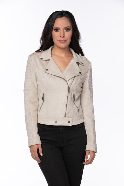 Vegan Suede Biker Jacket - Cream