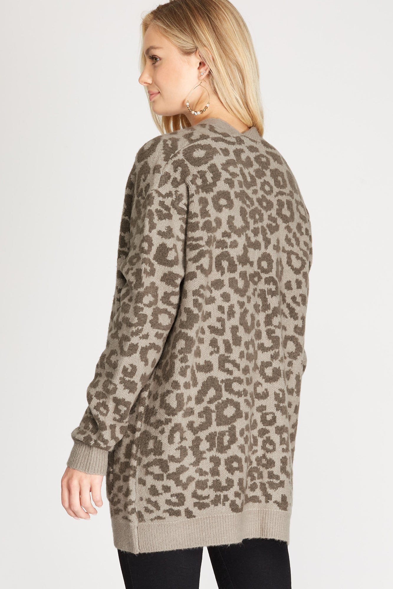 Olive Leopard Print Long Sleeve Sweater Cardigan