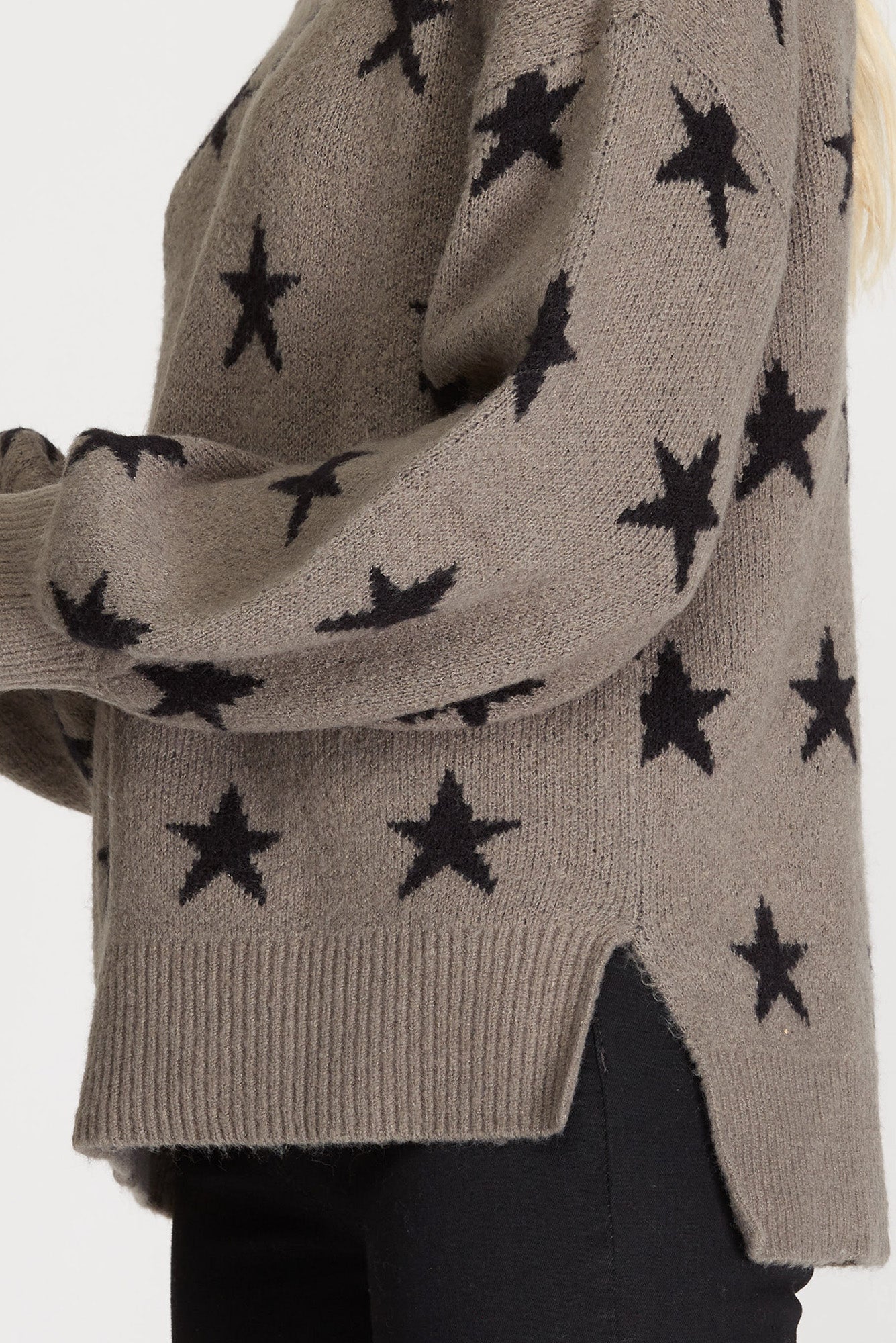 Olive Gray V-Neck Star Sweater