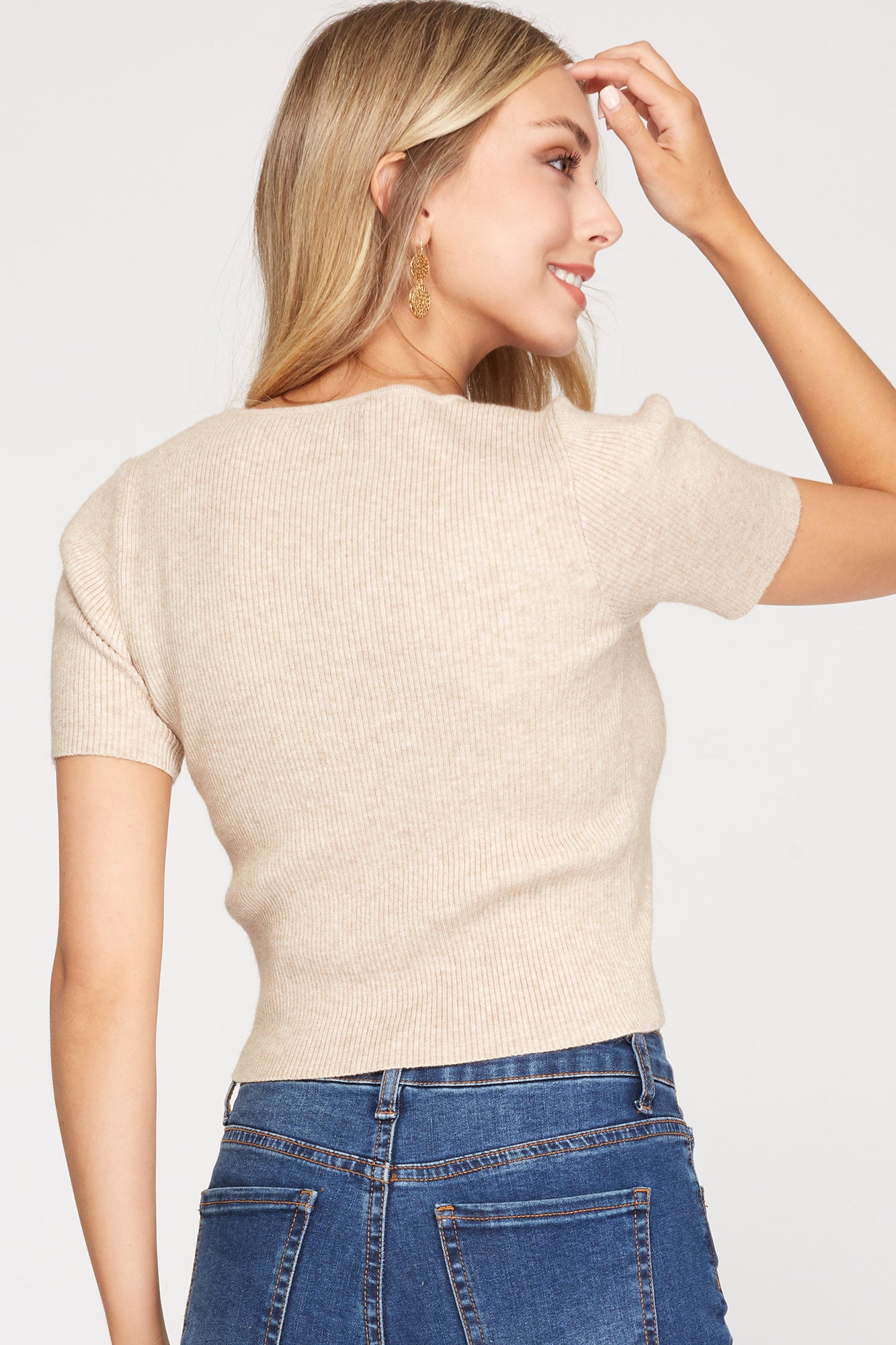 Knit Sweater Tie Taupe Crop Top
