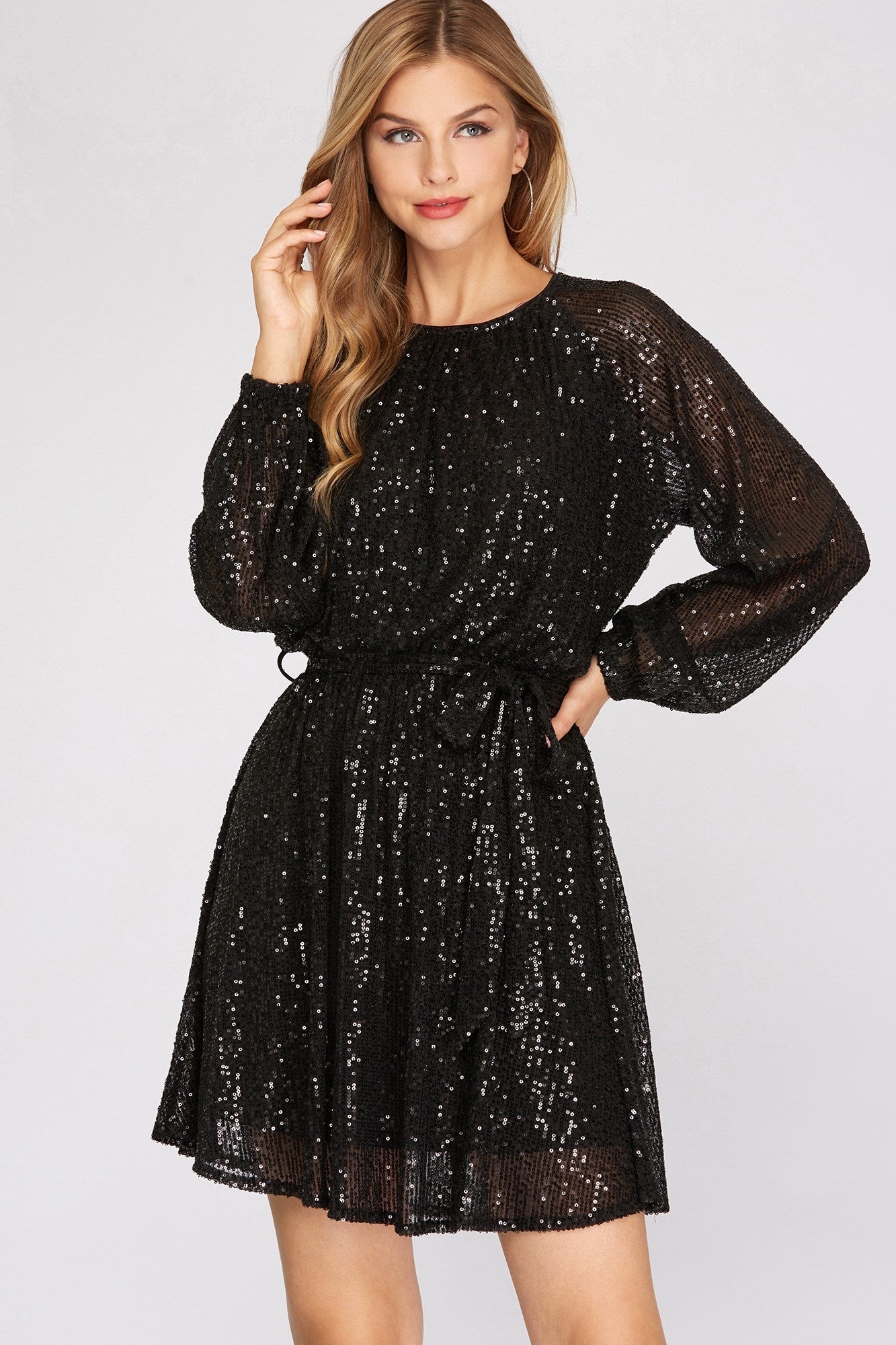 Black Sequin Flair Dress