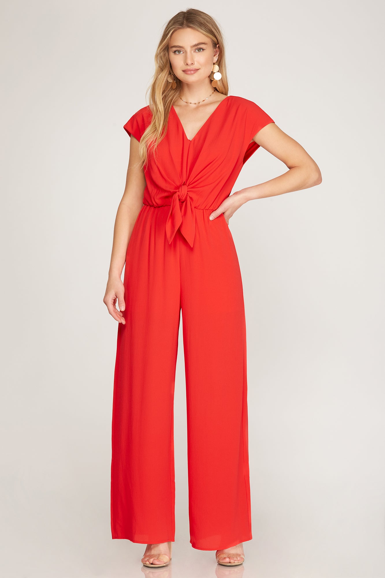 Red Jumpsuit with Front Tie