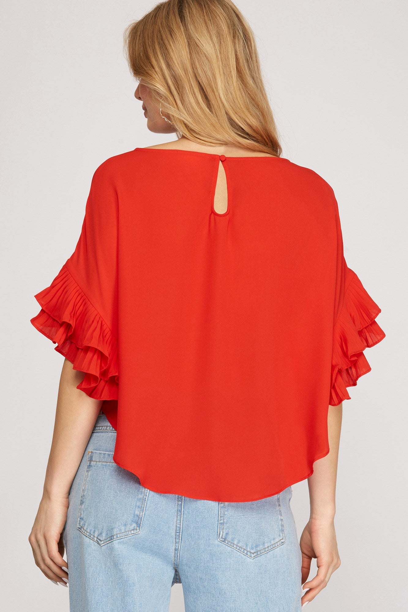 Red Short Ruffle Sleeve Top