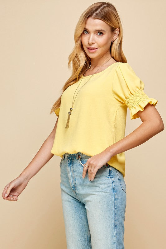 Yellow Short Elastic Sleeve Top