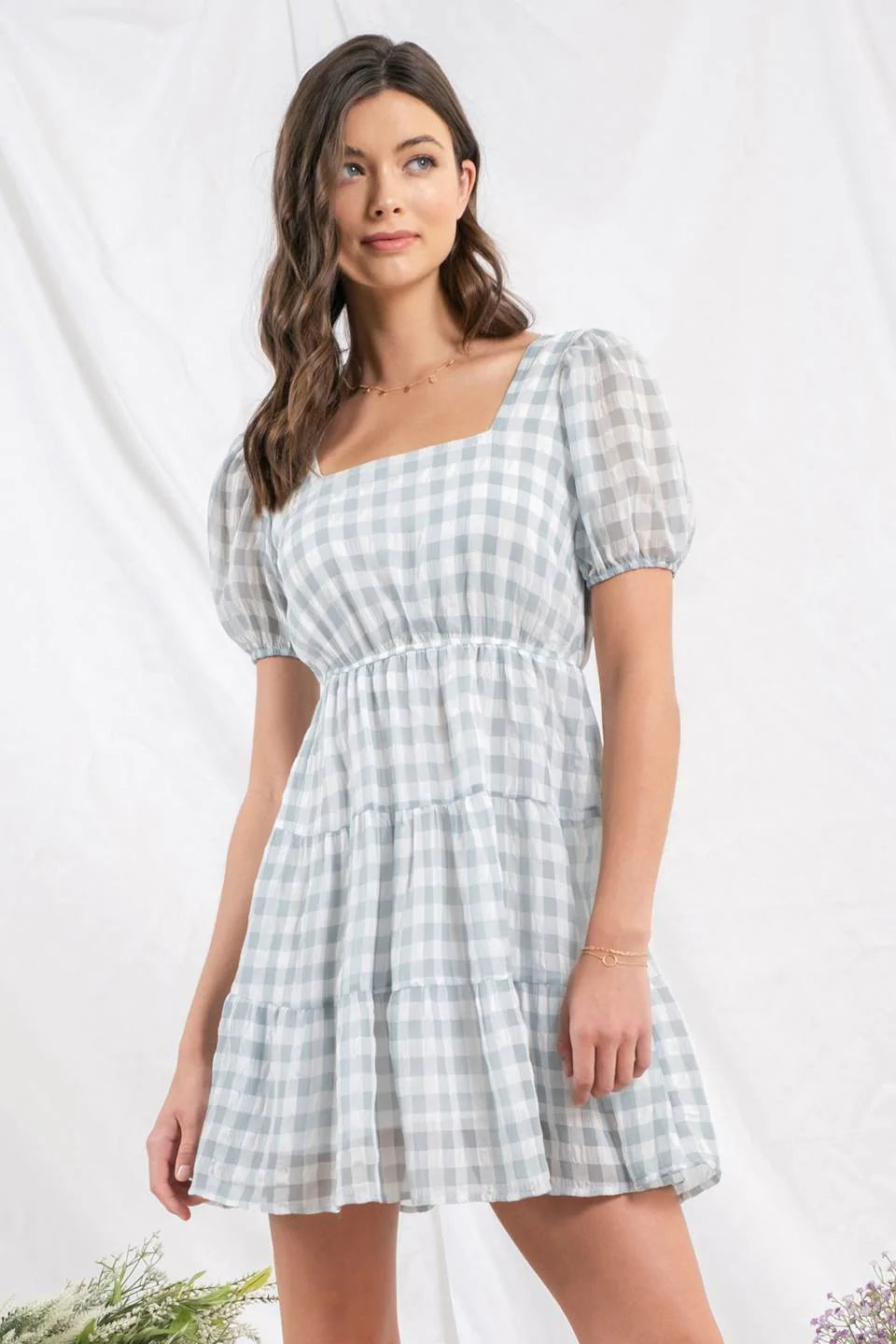 Back Tie Gingham Mini Dress