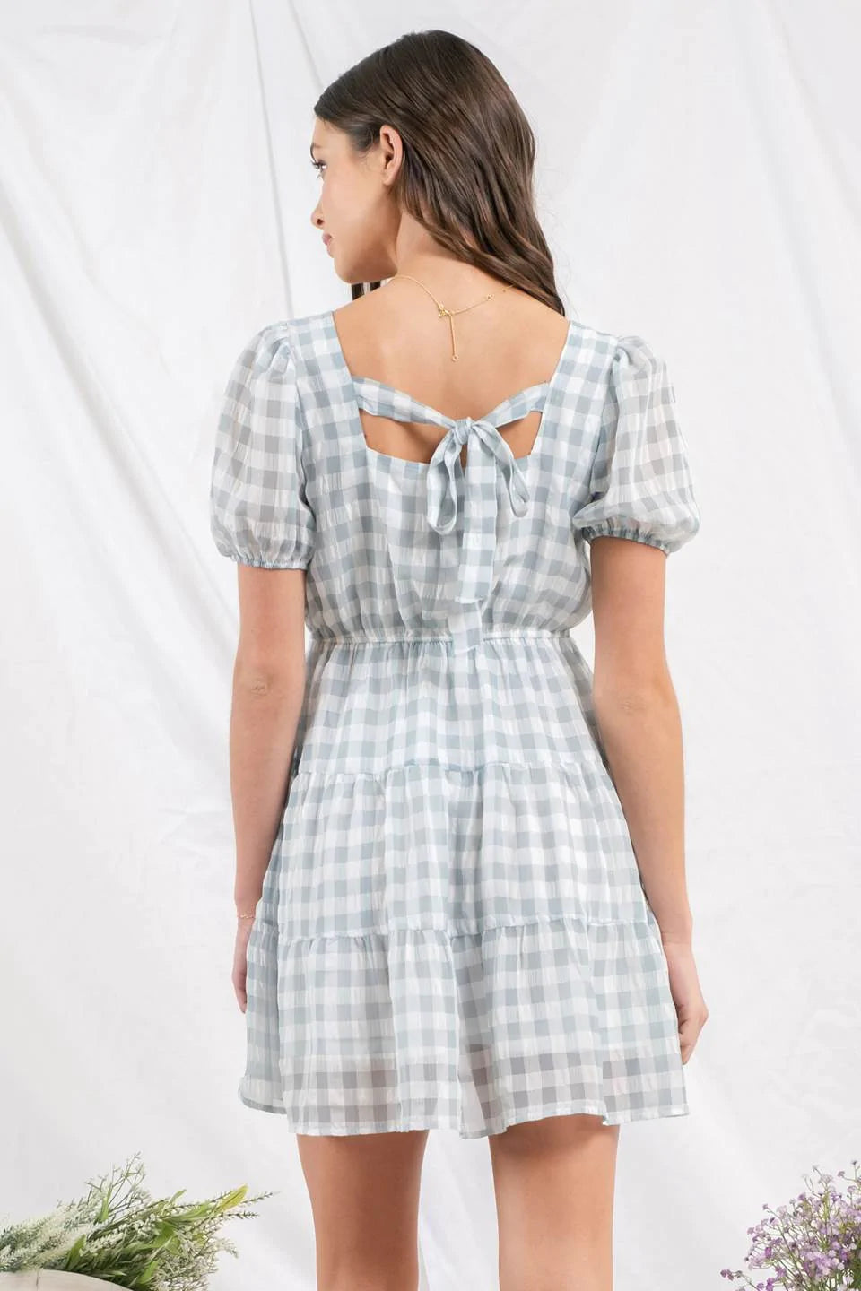 Back Tie Gingham Mini Dress