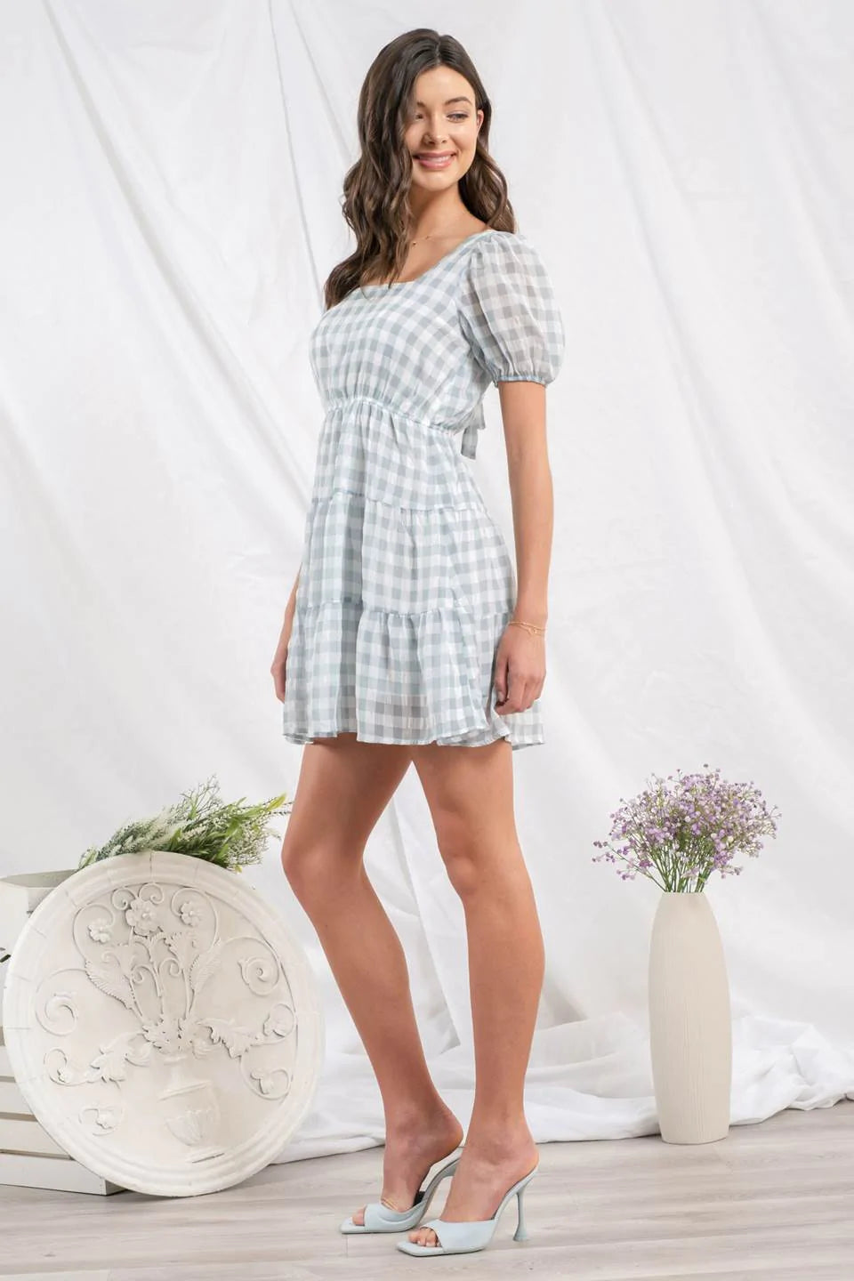 Back Tie Gingham Mini Dress