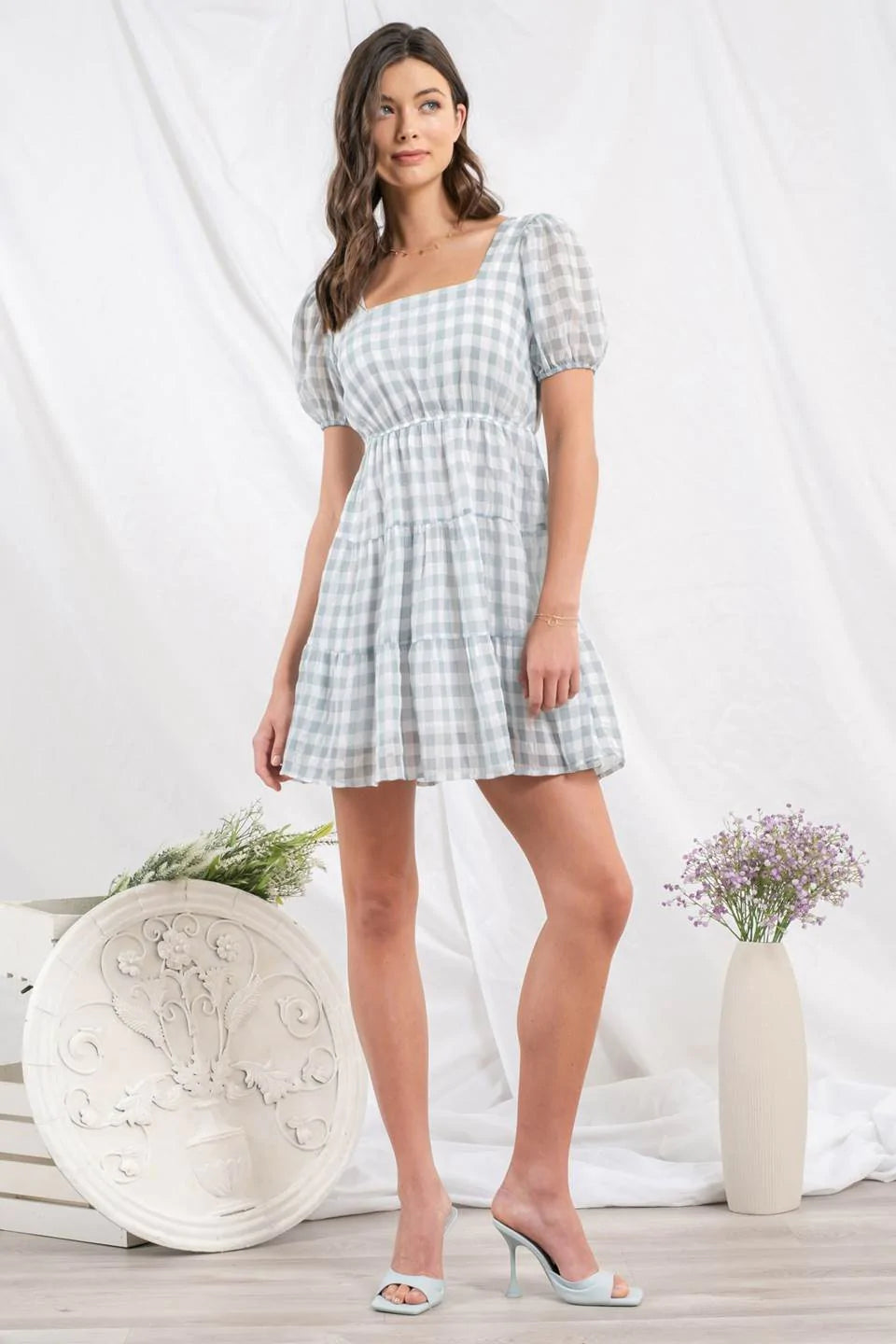 Back Tie Gingham Mini Dress