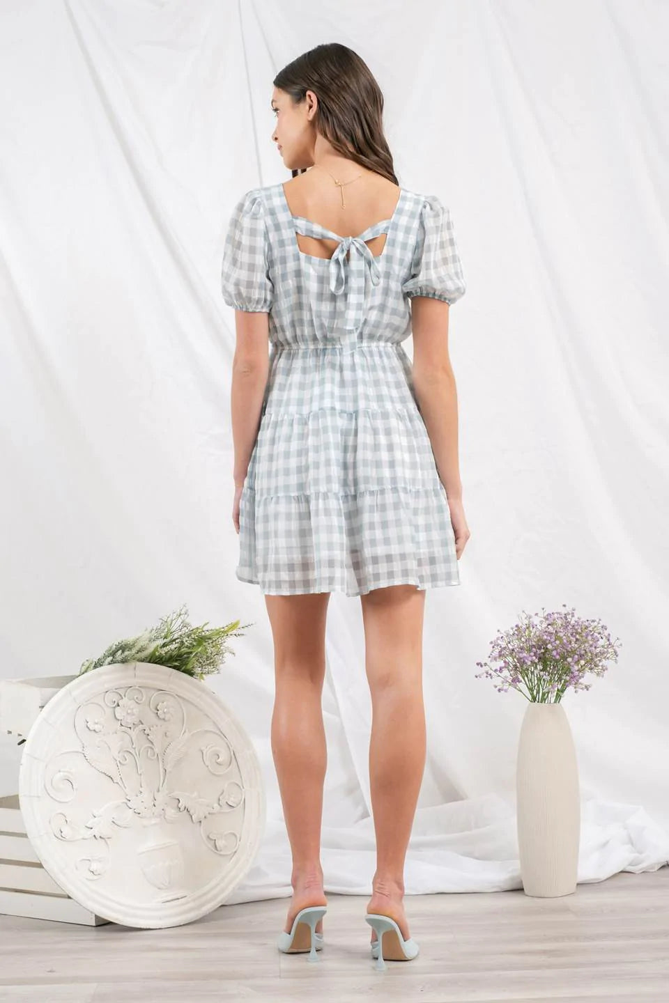 Back Tie Gingham Mini Dress