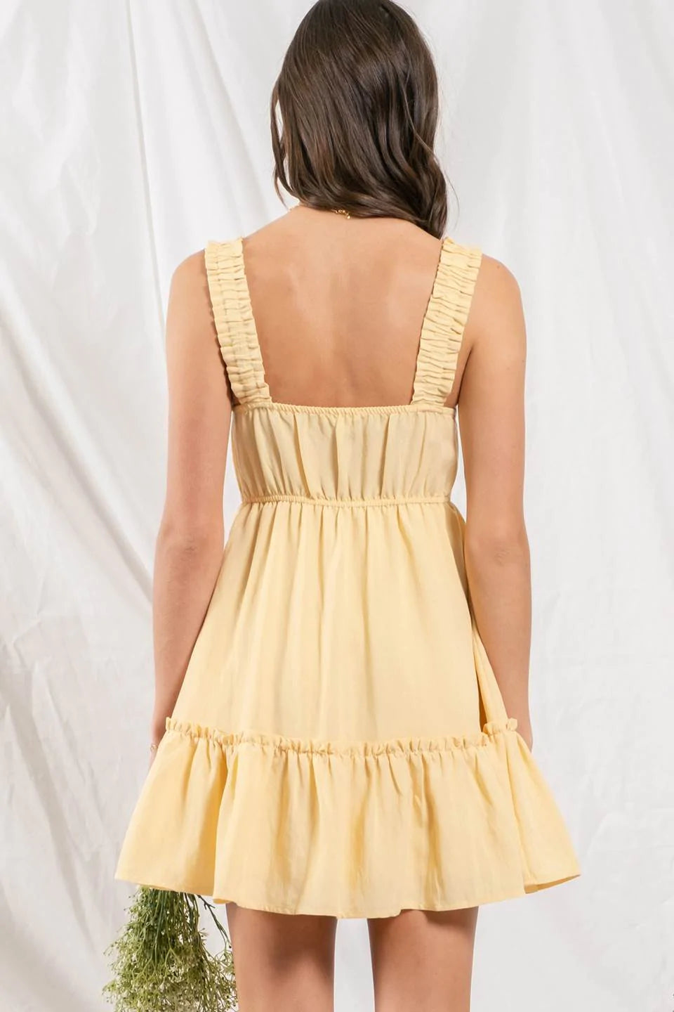 Wide Strap Tiered Ruffle Detail Mini Dress - Yellow