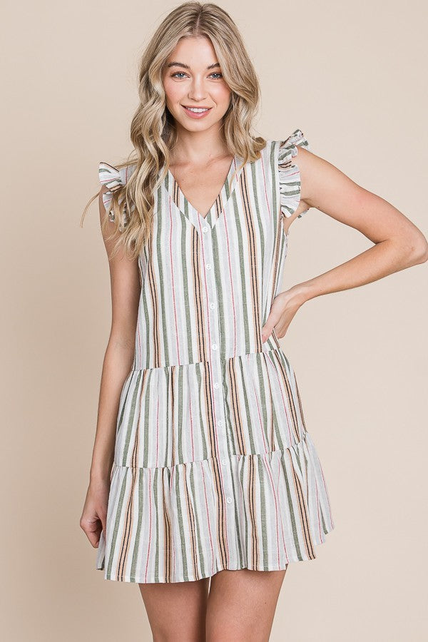 Striped Frill Sleeve Mini Dress