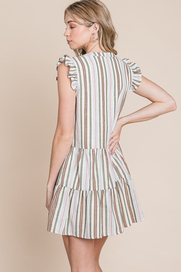 Striped Frill Sleeve Mini Dress