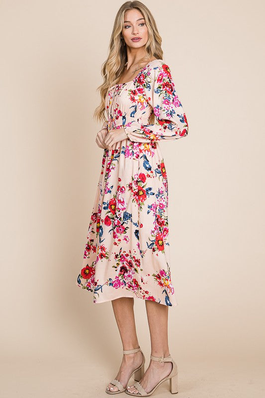 Front Tie Long Sleeve Floral Print Dress
