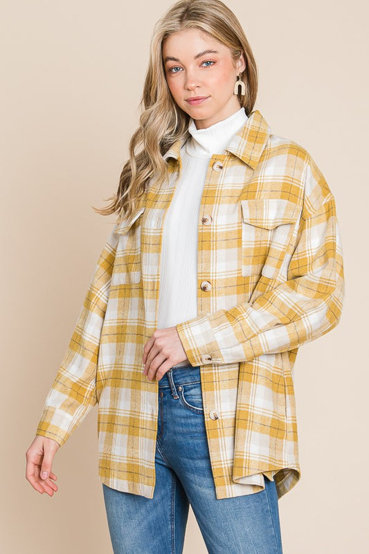 Checkered Yellow Back Fringe Shacket