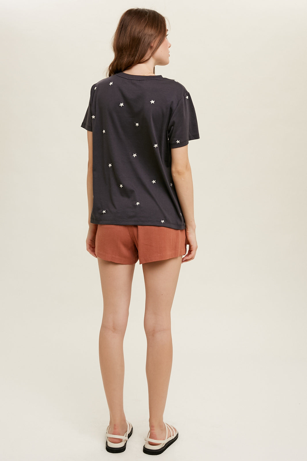 Star Embroidered Short Sleeve Top