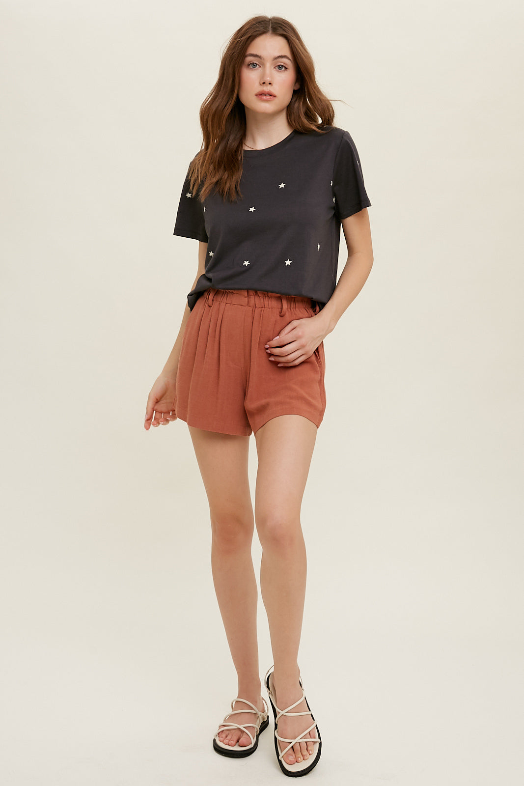 Star Embroidered Short Sleeve Top