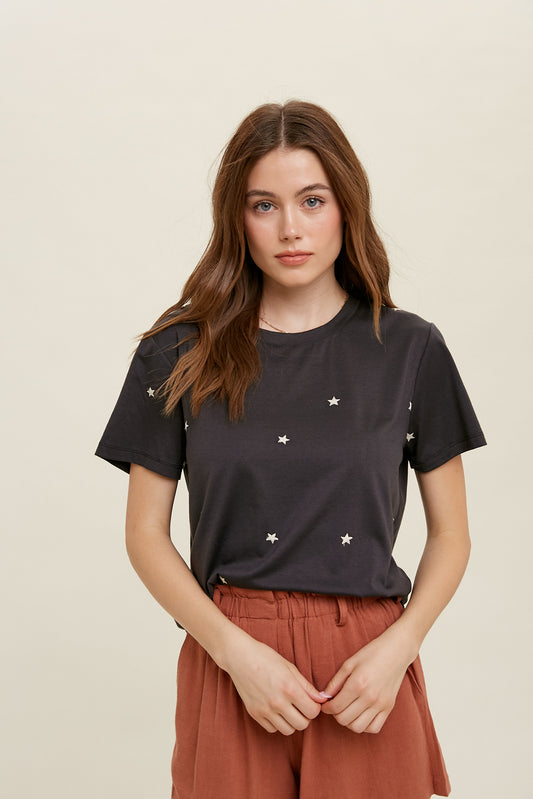 Star Embroidered Short Sleeve Top