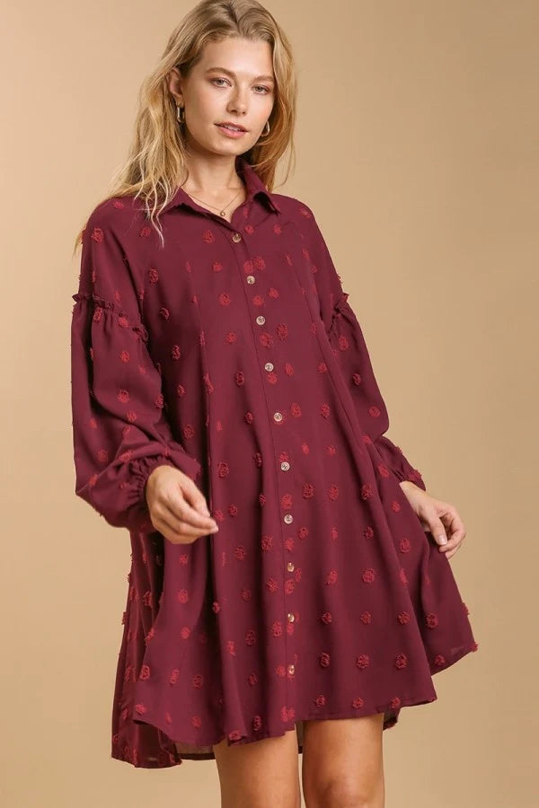 Crimson Polka Dot Button Dress