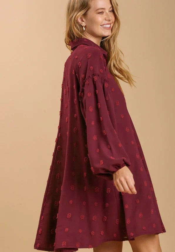 Crimson Polka Dot Button Dress