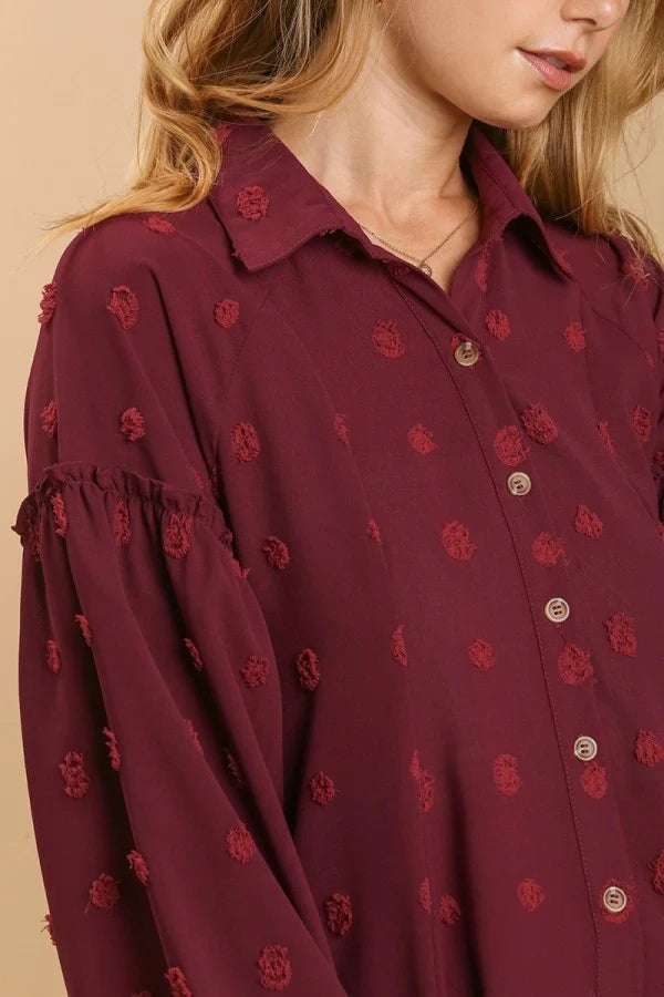 Crimson Polka Dot Button Dress