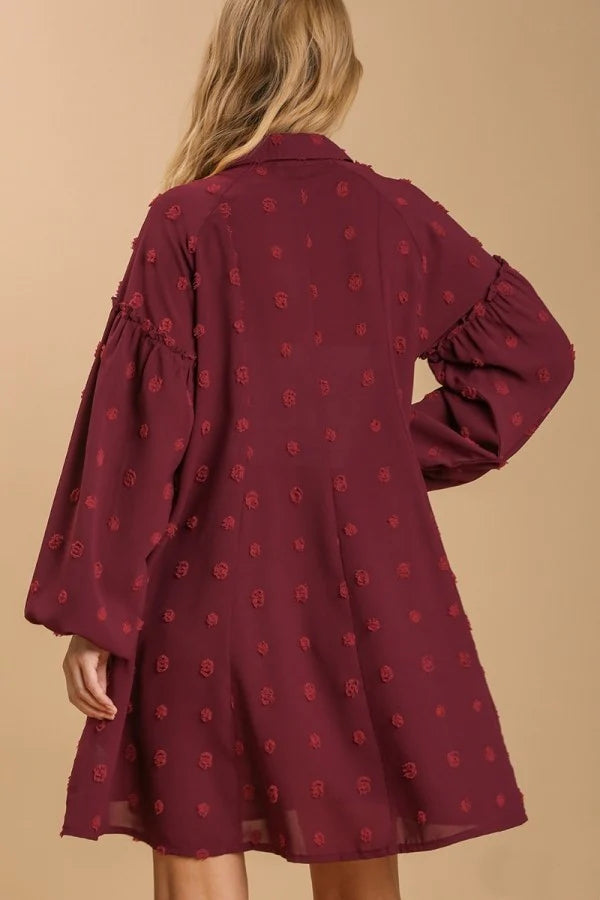 Crimson Polka Dot Button Dress