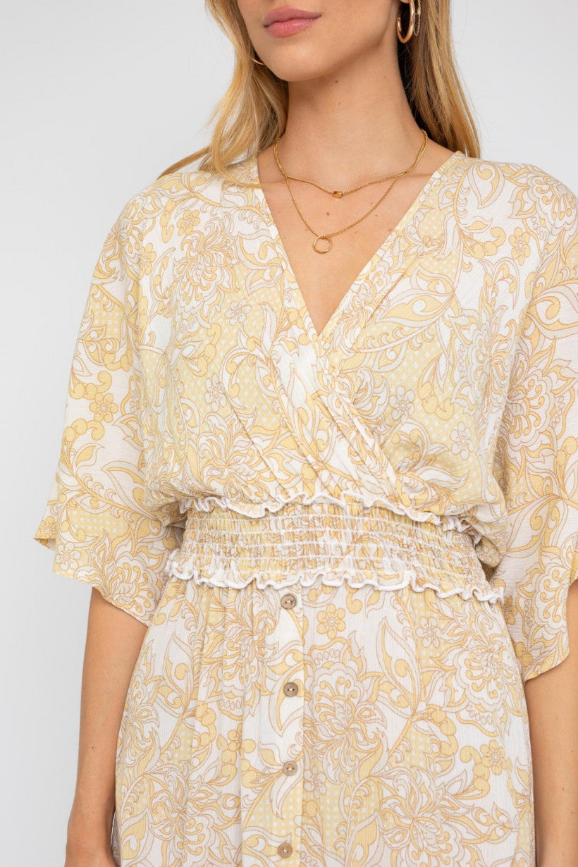 Kimono Sleeve Button Down Smocked Mini Dress