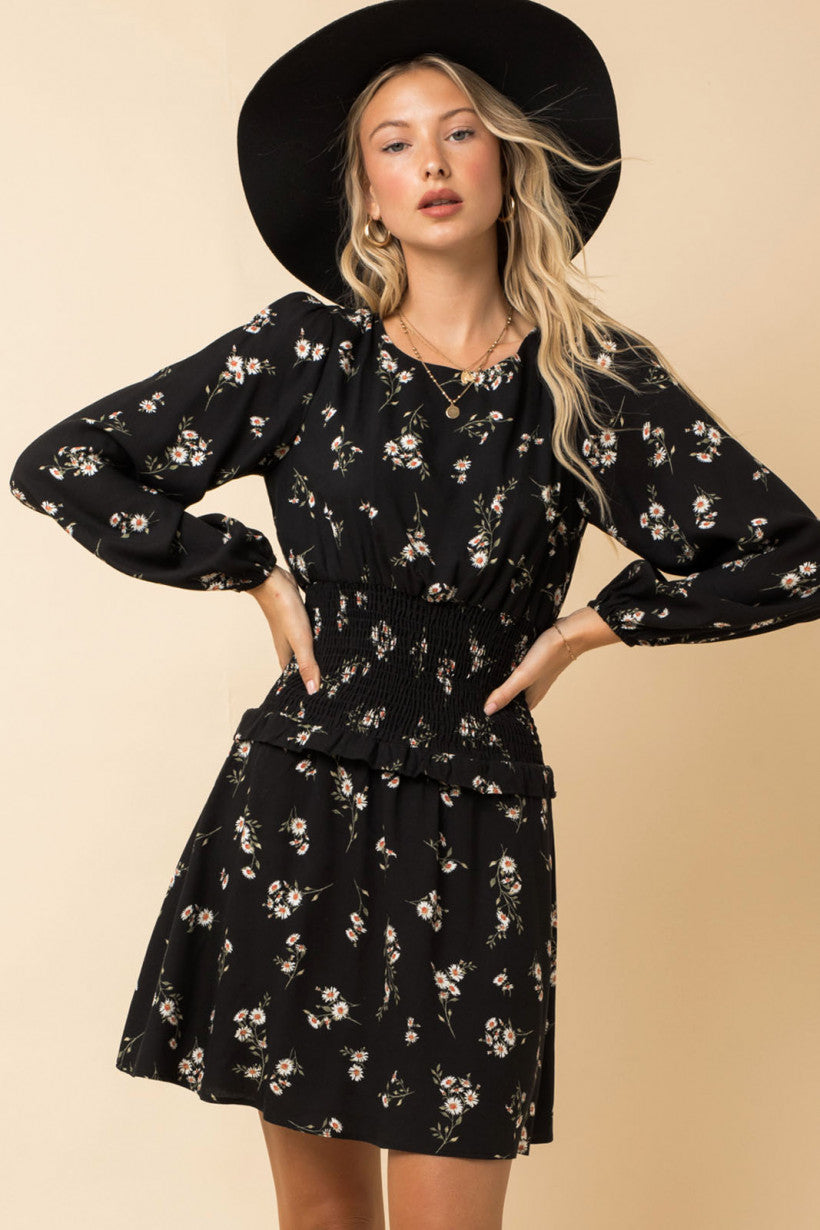 Smocked Waist Ditsy Print Mini Dress
