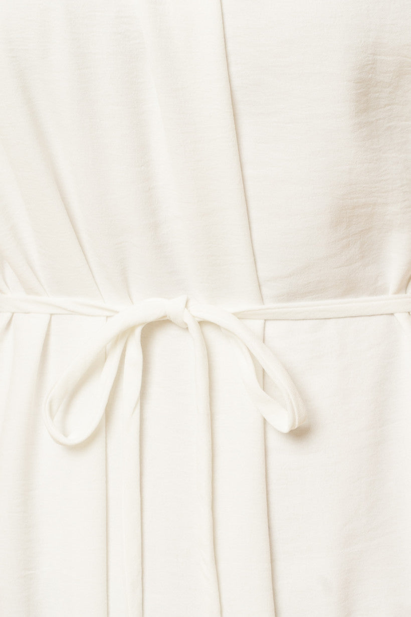 Waist Tie Sleeveless White Midi Dress