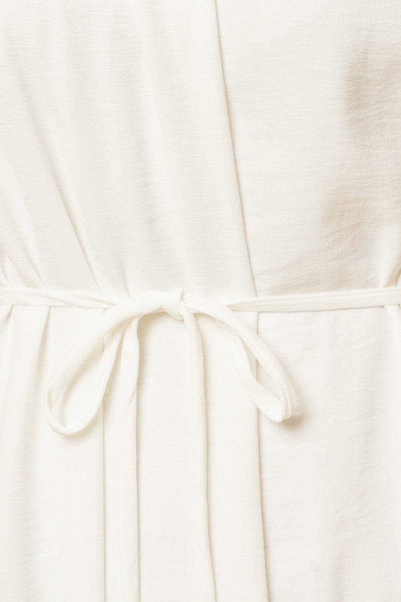 Waist Tie Sleeveless White Midi Dress
