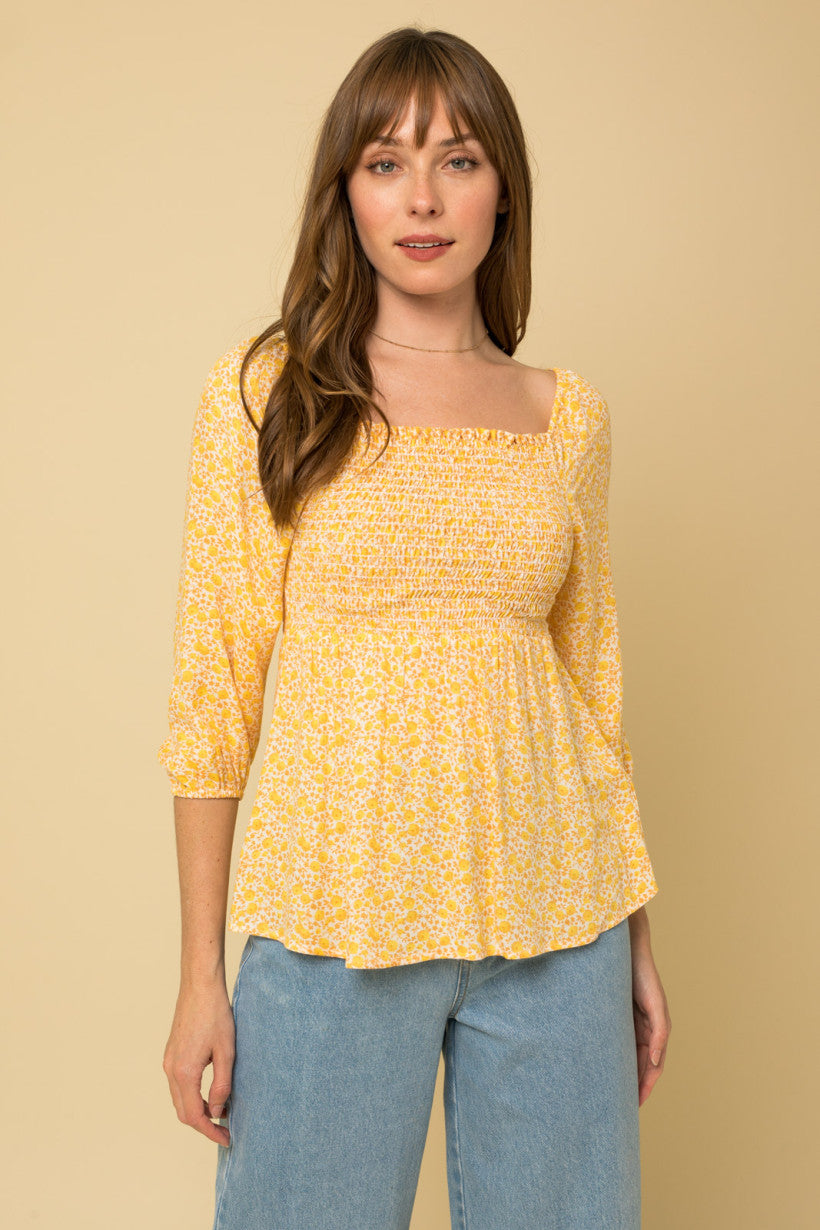 Ditsy Print Smocked Peplum Top