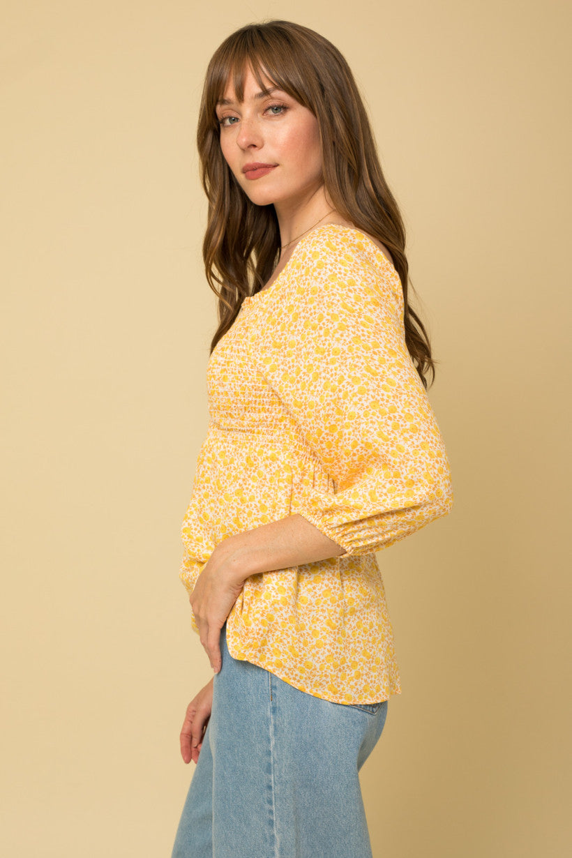 Ditsy Print Smocked Peplum Top