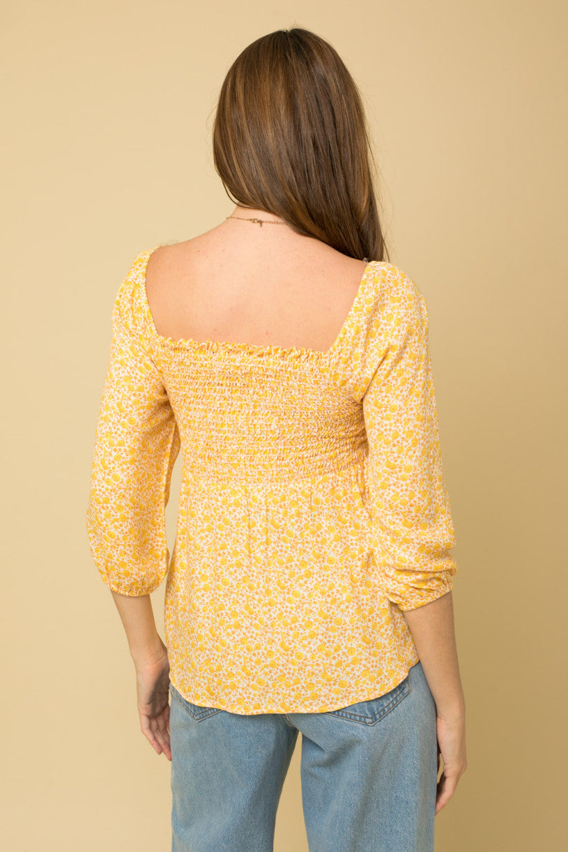 Ditsy Print Smocked Peplum Top