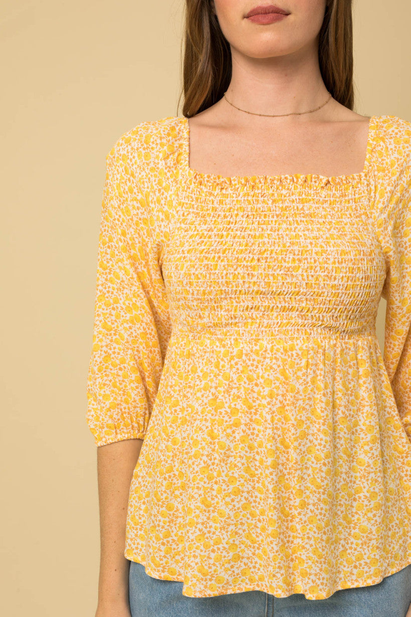 Ditsy Print Smocked Peplum Top
