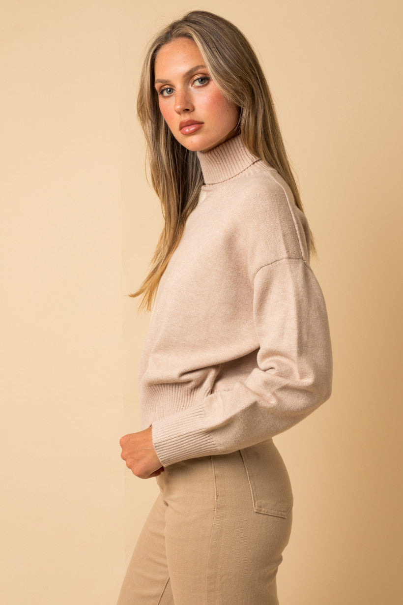 Ivory and Nude Colorblock Turtleneck Sweater