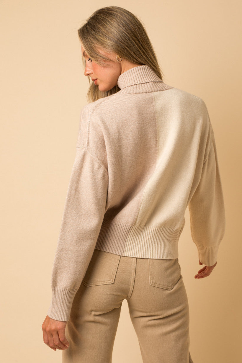 Ivory and Nude Colorblock Turtleneck Sweater
