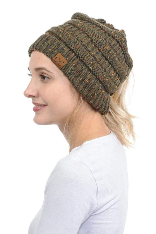Knit Ponytail Confetti Winter Beanie - Available in Multiple Colors