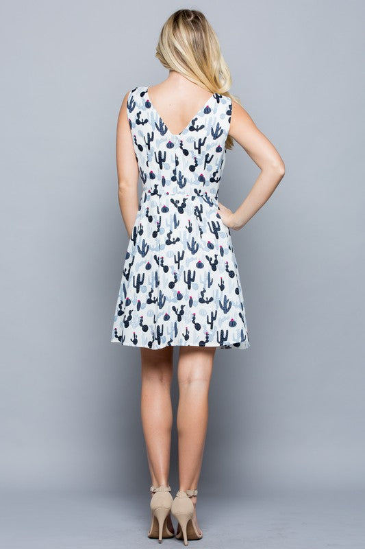 White Cactus Print Dress