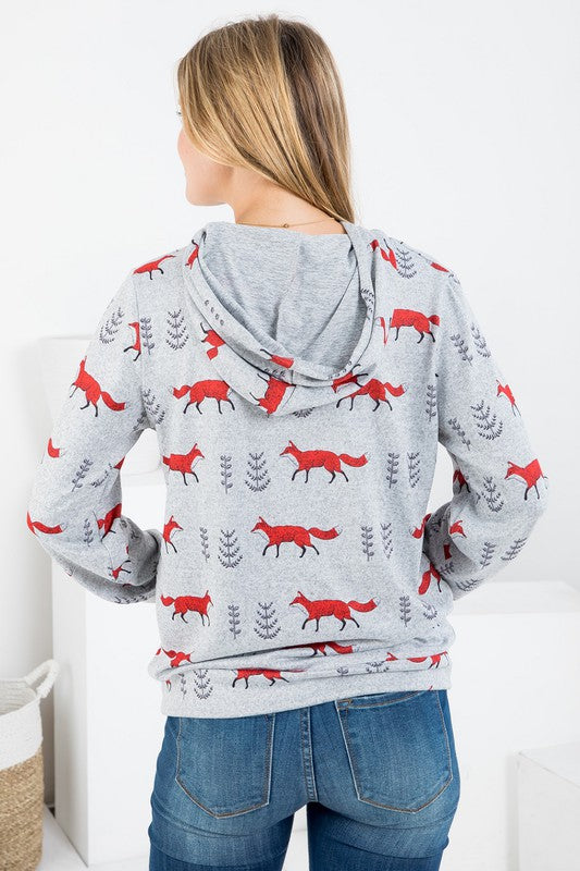 Fox Print Gray Hoodie