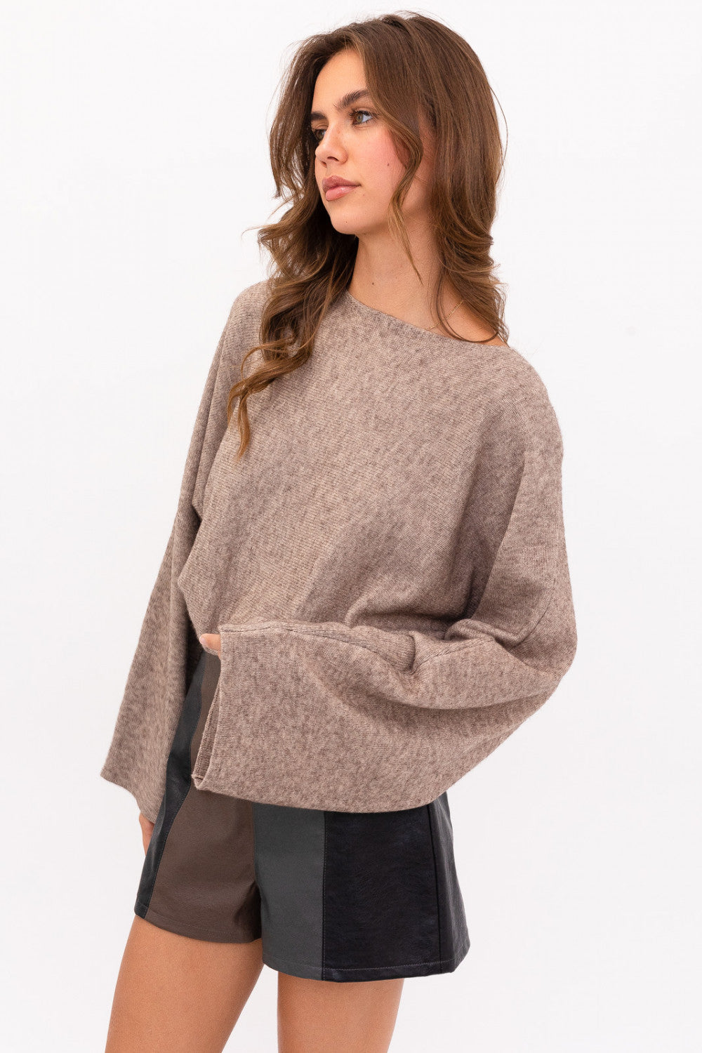 Brown Wide Sleeve Sweater Bodysuit