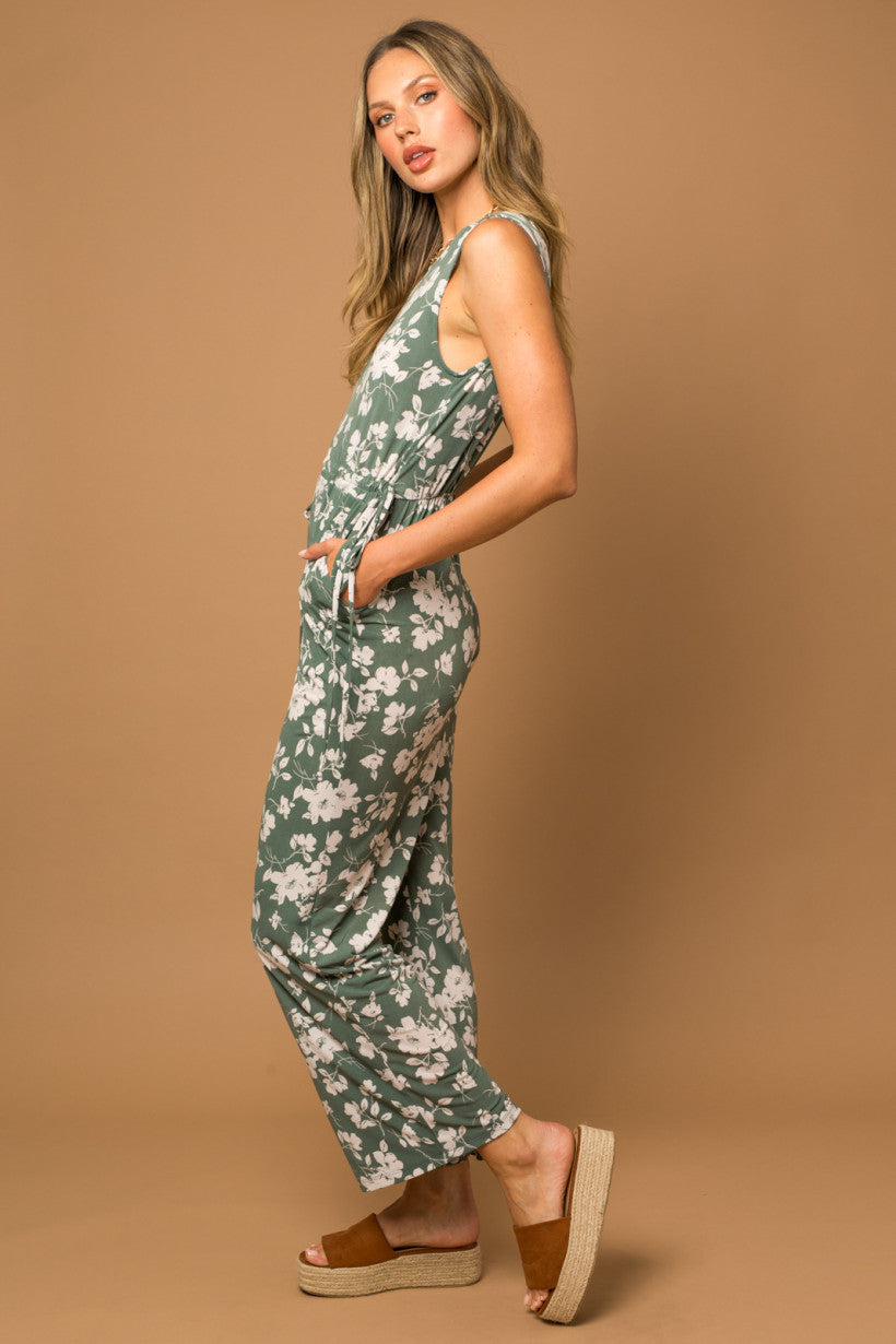 Sleeveless Front Tie Floral Print Jumpsuit