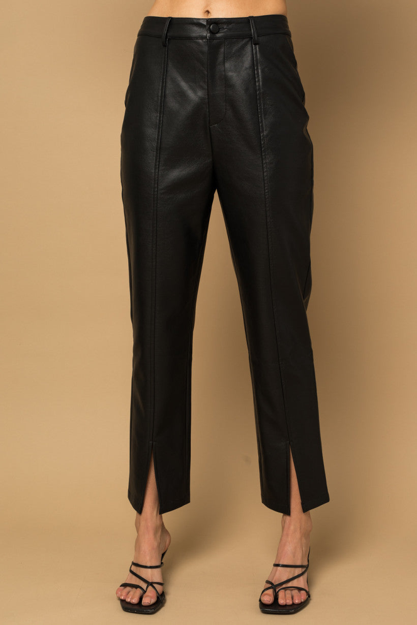 Vegan Leather High Waisted Split Hem Pants