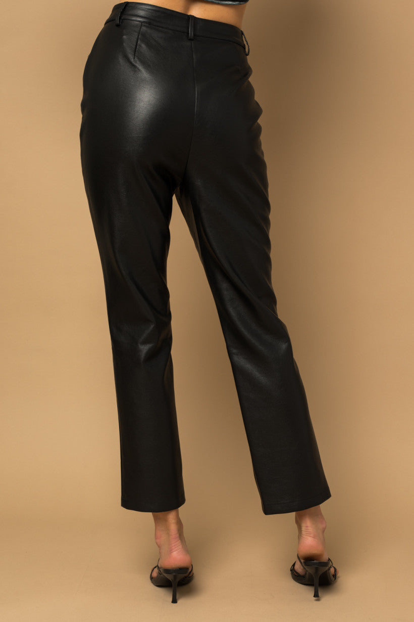 Vegan Leather High Waisted Split Hem Pants