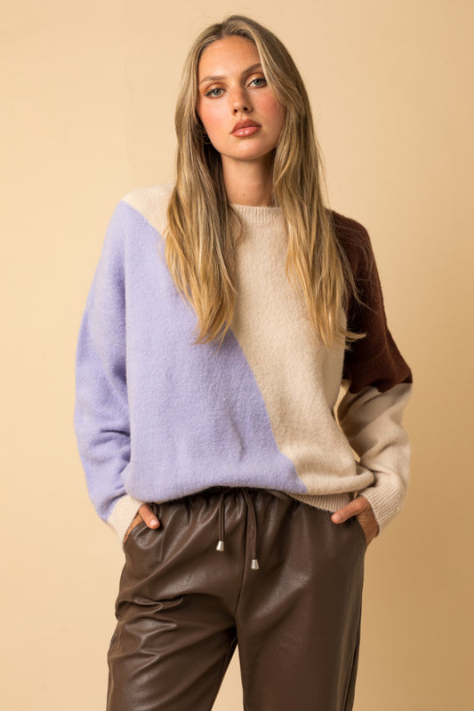 Lavender and Taupe Colorblock Sweater
