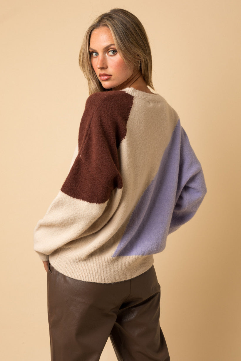 Lavender and Taupe Colorblock Sweater