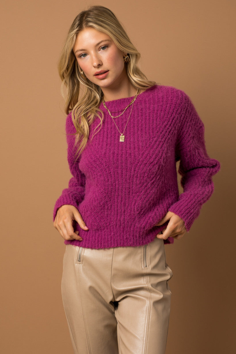 Fuchsia Chenille Knit Sweater